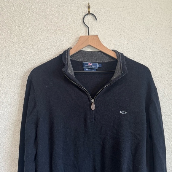 Vineyard Vines Mens Large Cotton-Cashmere 1/4 Zip Sweater Navy Blue Preppy Golf - Picture 2 of 8